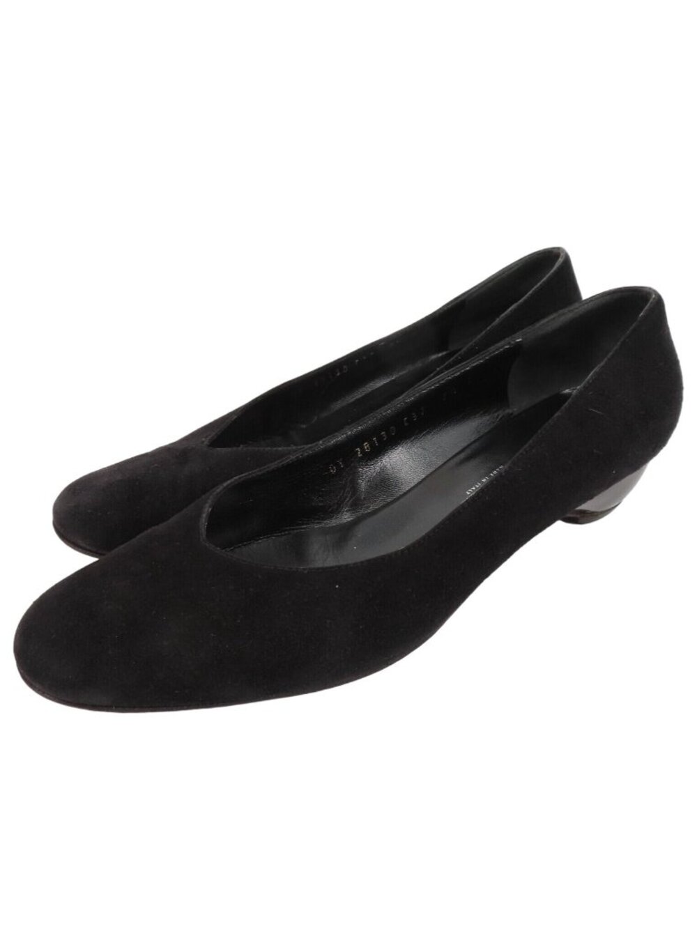 Salvatore Ferragamo 7.5 B Black Suede Tortoise Shell Design Heel Round Toe Italy